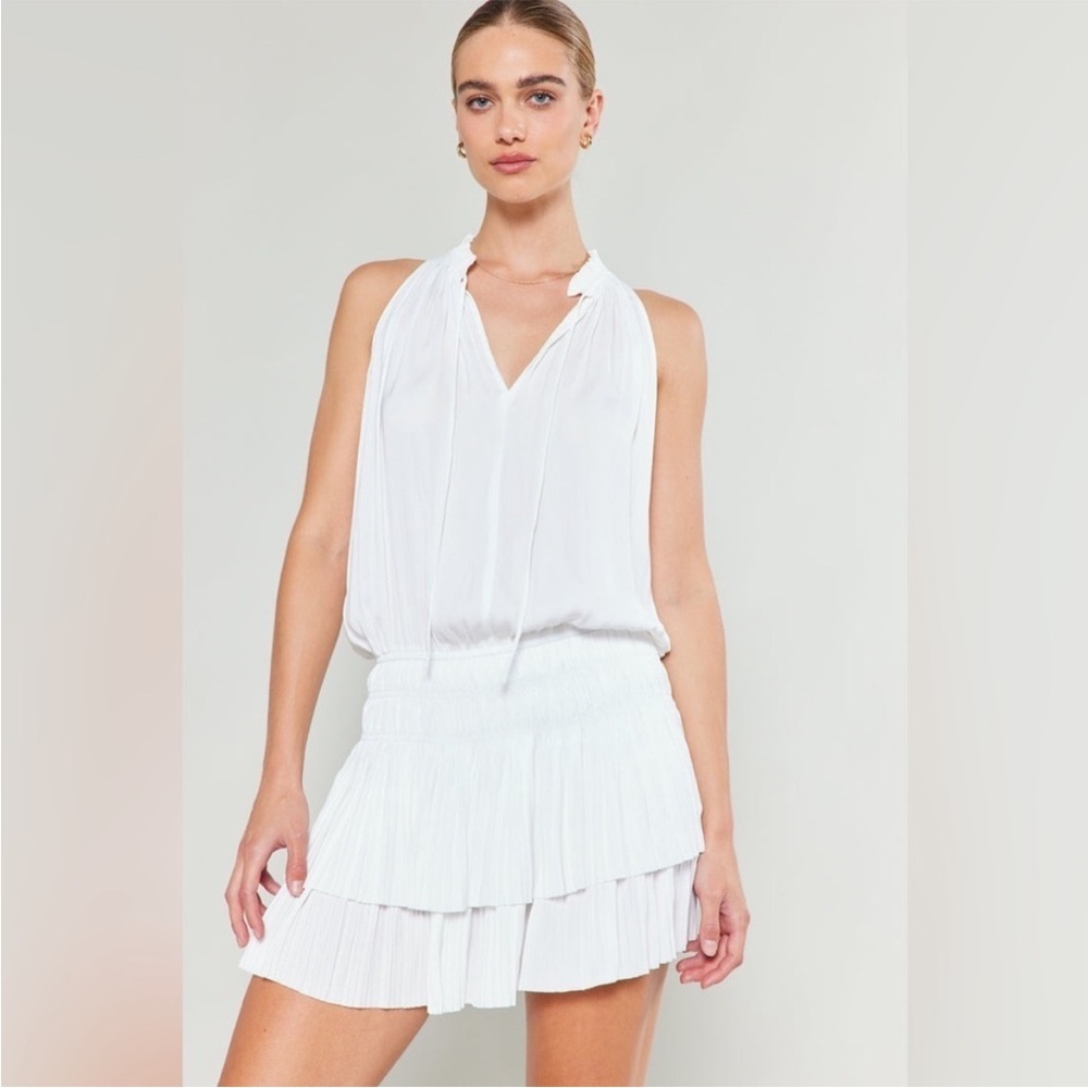 CARA SLEEVELESS PLEATED MINI DRESS white XS